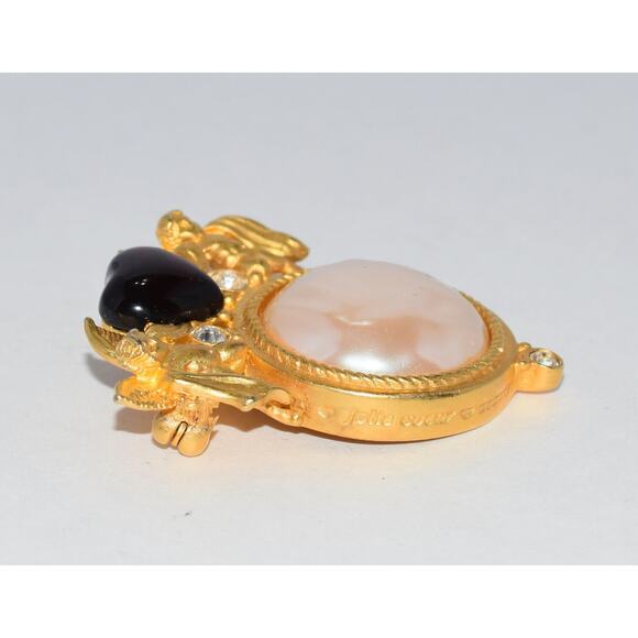 Givenchy Paris Rhinestone Faux Pearl Glass Red Heart Cherub Angel Brooch - Picture 4 of 8